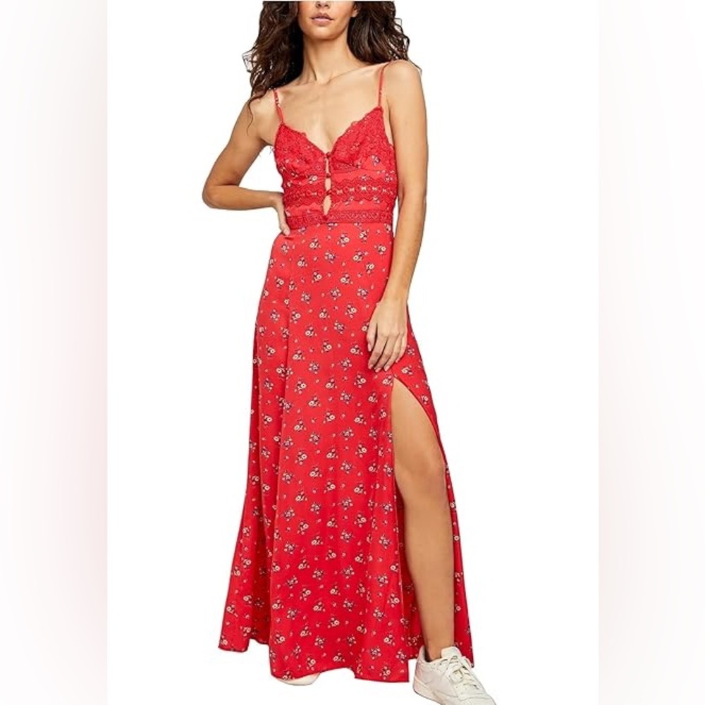 Free People Out and About Maxi Slip Dress Red Size XS